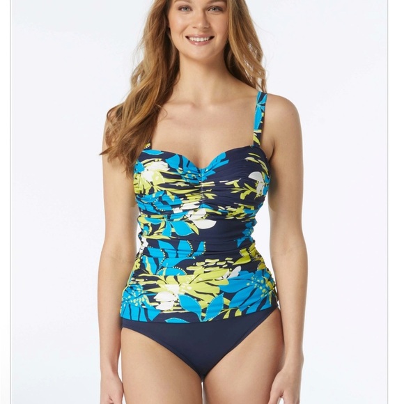 NWT Coco Reef Tankini Floral Top Size 36 C Rollover Bottom Size Medium High Rise - Picture 1 of 16